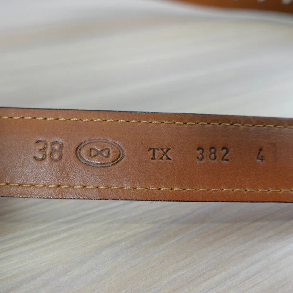 Classic Brown Leather Belt Mens 38 TRAFALGAR Gold Brass Buckle Veal Preppy Ivy